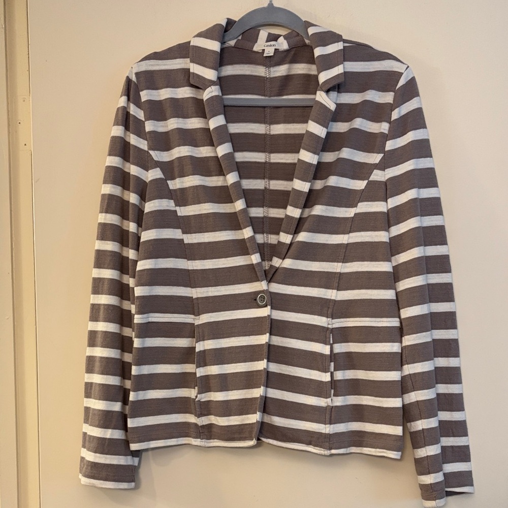 3 for 25! Caslon Women’s Brown and White Striped Cotton casual Blazer, size L